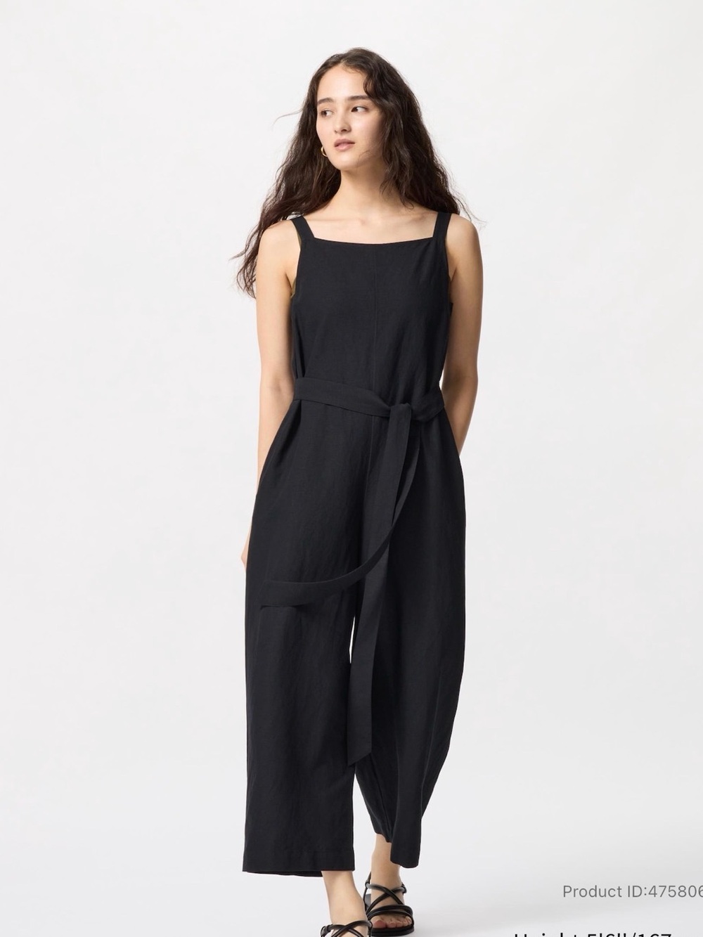 Uniqlo Black Sleeveless Square-Neck Jumpsuit with Waist Tie